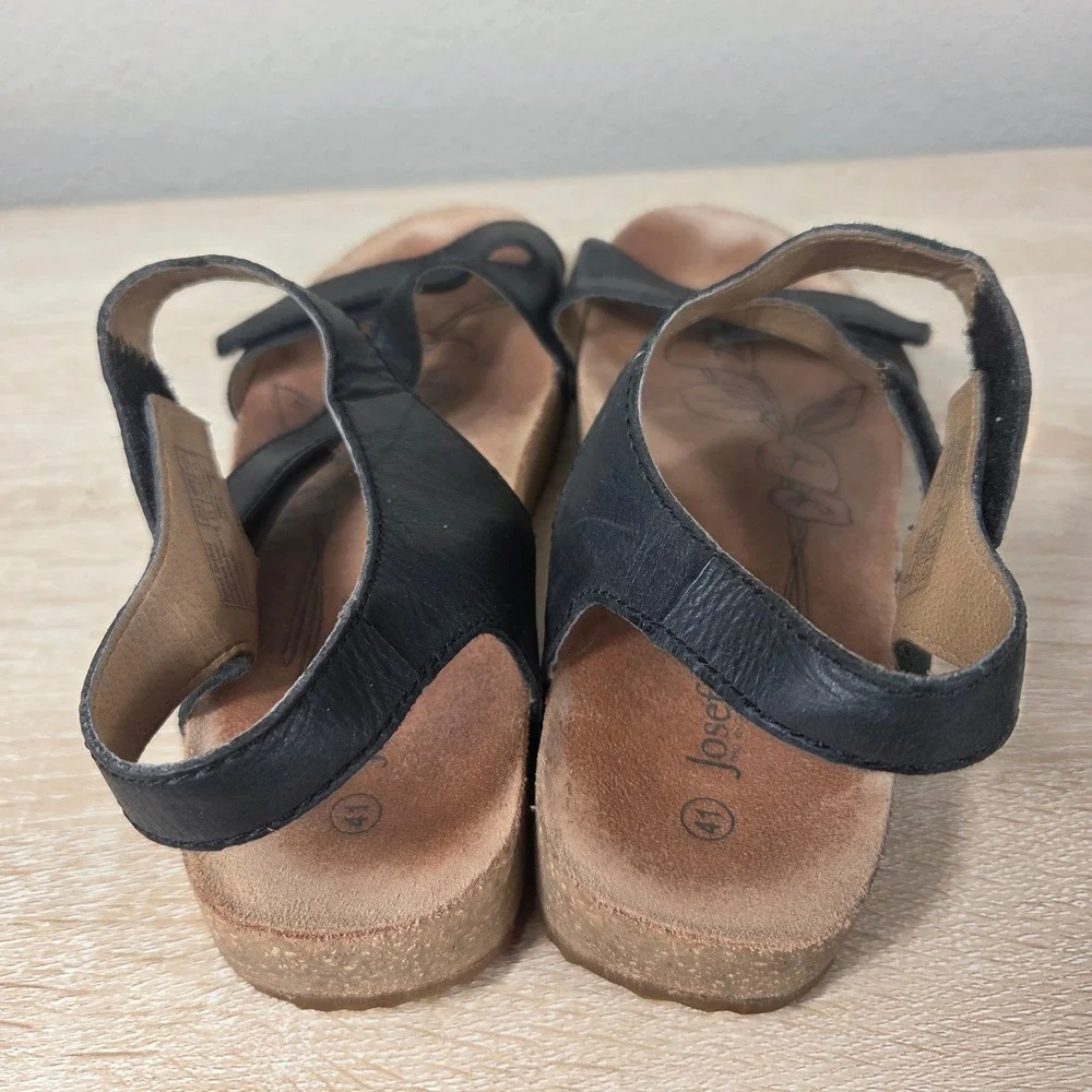 Josef Seibel Black Leather Comfort Sandals Women's EU 41 US 10 Adjustable